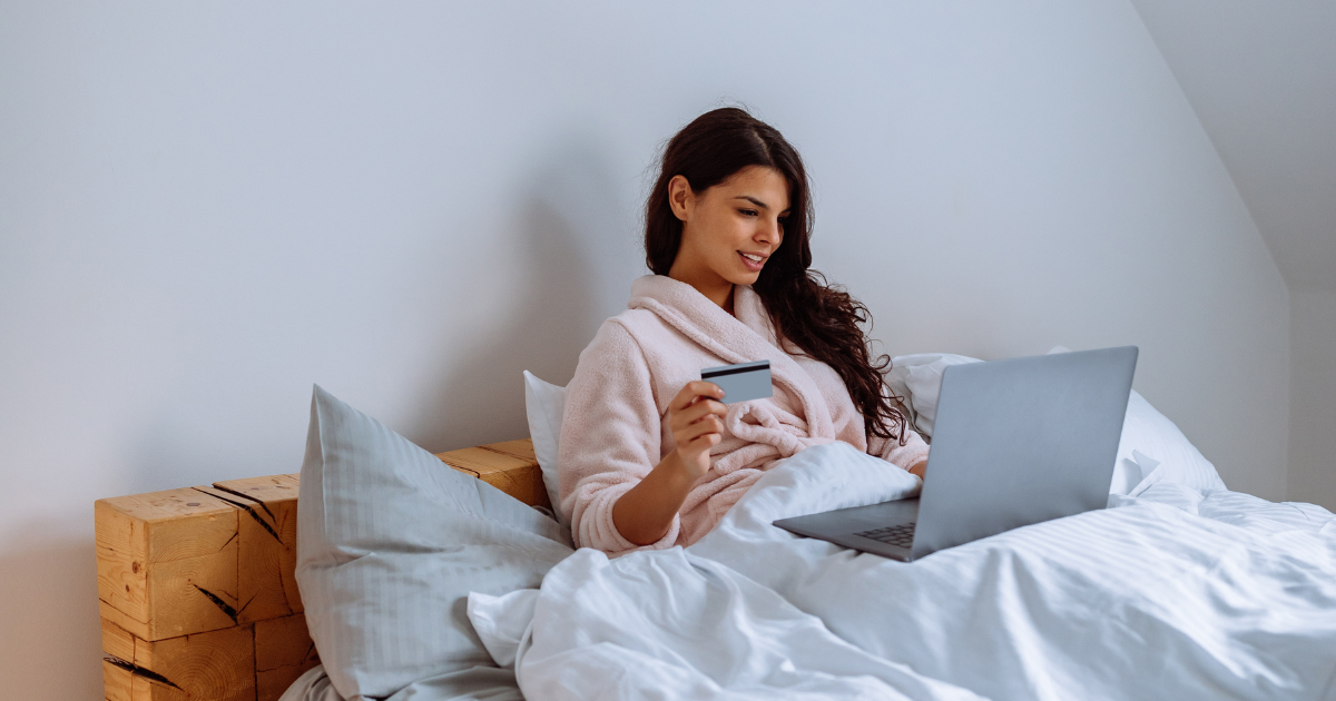 Woman doing some online shopping therapy